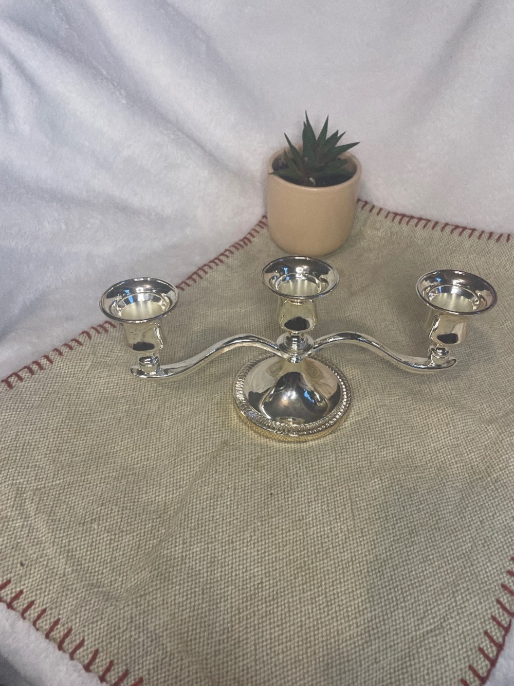 Vintage silver plated three light candelabra